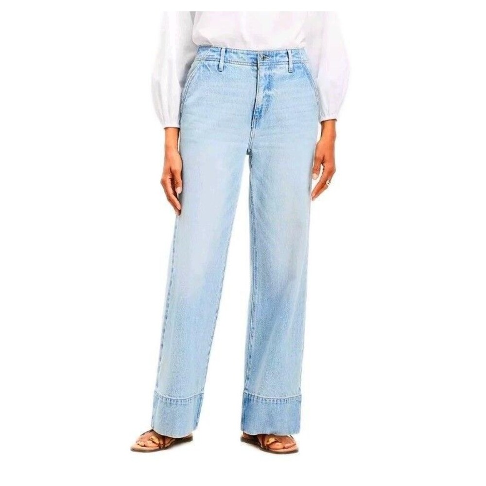 Loft Curvy High Rise Wide Leg Jeans in Vintage Light Indigo Wash 31 X 12